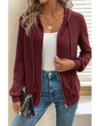 Azura Exchange - Dahlia Ribbed Zip Up Front Drawstring Hoodie - Lyst
