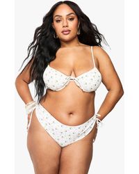 Boohoo - Plus Ditsy Floral Ruched Bum Tie Side Bikini Brief - Lyst