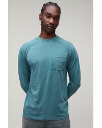 BoohooMAN - Tall Essential Washed Regular Fit Raglan Long Sleeve Front Pocket T-Shirt - Lyst