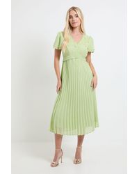 Wallis - Petite Lace Pleat Detail Midi Dress - Lyst