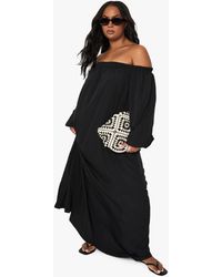 Boohoo - Plus Shirred Popplin Puff Sleeve Top - Lyst