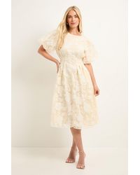 Wallis - Petite Floral Burn Out Puff Sleeve Midi Dress - Lyst