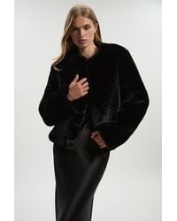 Karen Millen - Collarless Faux Fur Jacket - Lyst
