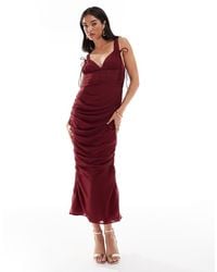 ASOS - Milkmaid Lace Insert Ruched Side Midi Dress - Lyst