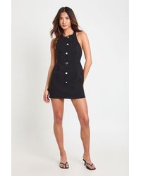 Boohoo - Bengaline Button Halterneck Mini Dress - Lyst