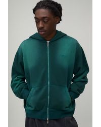 BoohooMAN - Oversized Boxy Spray Wash Embroidered Double Ended Zip Through Hoodie - Lyst