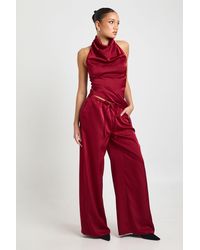 Boohoo - Satin Drawstring Waist Wide Leg Trousers - Lyst