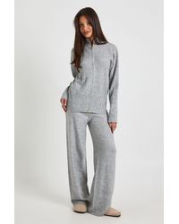 Boohoo - Cable Knit Zip Through High Neck Jumper And Straight Leg Trouser Co-Ord - Lyst