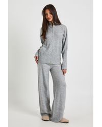 Boohoo - Cable Knit Zip Through High Neck Jumper And Straight Leg Trouser Co-Ord - Lyst