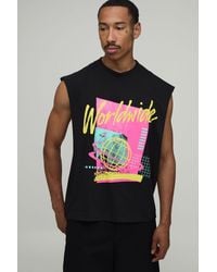BoohooMAN - Oversized Boxy Worldwide Print Tank Cotton - Lyst