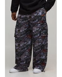 BoohooMAN - Plus Elasticated Waist Nylon Camo Baggy Trousers - Lyst