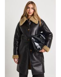Boohoo - Pu Longline Fur Trim Aviator Jacket - Lyst