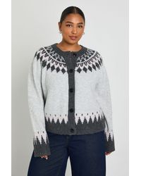 Boohoo - Plus Fairisle Knit High Neck Cardigan - Lyst