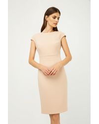 Conquista - Effen Jurk Met Kapmouwen Creme Kleur. - Lyst