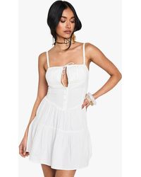 Boohoo - Cotton Milkmaid Mini Dress - Lyst