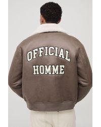 BoohooMAN - Oversized Washed Pu Borg Collared Bomber Jacket - Lyst