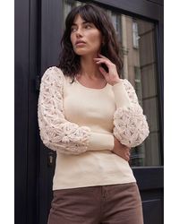 Roman - Floral Woven Sleeve Jumper - Lyst