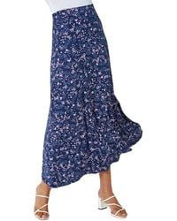 Roman - Floral Print Elastic Waist Midi Stretch Skirt - Lyst