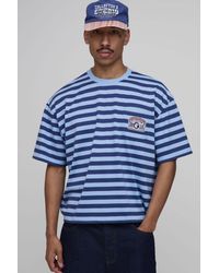 BoohooMAN - Collector's Edtn Oversized Striped Badged Pocket T-Shirt - Lyst