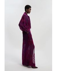 Karen Millen - Paisley Devore Woven Wide Leg Trouser - Lyst