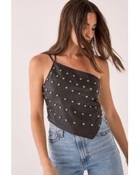 Nasty Gal - Studded One Shoulder Faux Leather Top - Lyst