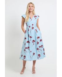Wallis - Petite Floral Ottoman Twill Midi Dress - Lyst