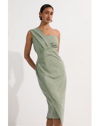 Karen Millen - Tailored One Shoulder Tuck Detail Pencil Midi Dress - Lyst