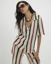 River Island - Shirt Crochet Stripe Short Sleeve Cotton - Lyst