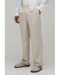 BoohooMAN - Half & Waist Relaxed Fit Linen Blend Trouser - Lyst