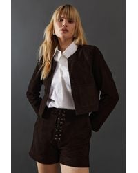 Warehouse - Real Suede Cropped Whipstitch Jacket - Lyst