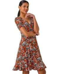 Roman - Floral Print V-Neck Wrap Stretch Dress - Lyst