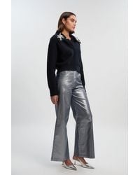Karen Millen - Metallic Coated Denim Wide Leg Jean - Lyst