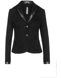 Conquista - Black Fitted Jacket With Faux Leather Detail - Lyst