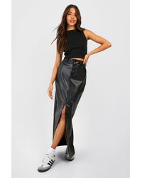 Boohoo - Leather Look High Waisted Split Maxi Skirt - Lyst