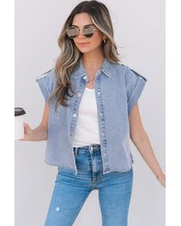 Azura Exchange - Denim Shirt Korte Mouwen Casual Top - Lyst
