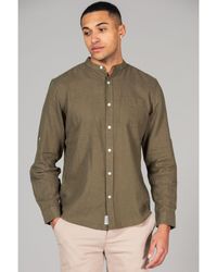 Tokyo Laundry - Green Linen Blend Long Sleeve Button-up Shirt With Grandad Collar - Lyst