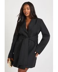 Boohoo - Plus Tie Waist Obi Blazer Dress - Lyst