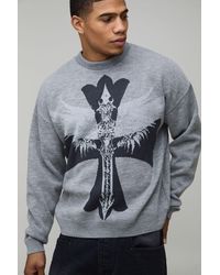 BoohooMAN - Relaxed Boxy Gothic Jacquard Knitted Jumper - Lyst