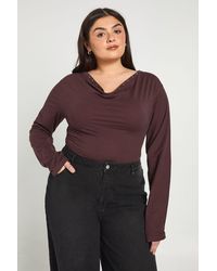 Boohoo - Plus Stud Detail Cowl Neck Long Sleeve Top - Lyst