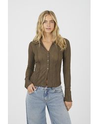 Brave Soul - Light Long Sleeve Collared Textured Jersey Top - Lyst
