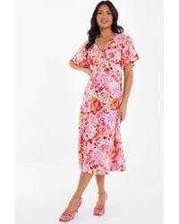 Quiz - Floral Wrap Midi Dress - Lyst