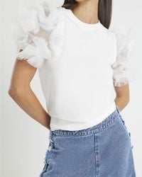 River Island - Top Short Ruffle Sleeve Cotton - Lyst