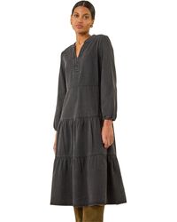 Roman - Cotton Denim Tiered Midi Dress - Lyst