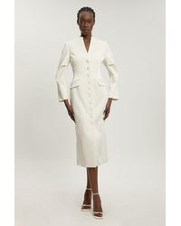 Karen Millen - Tailored Satin Button Through Midi Dress - Lyst