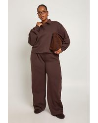 Boohoo - Plus Button Down Wide Leg Joggers - Lyst