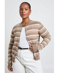 Boohoo - Plus Super Soft Stripe Crew Neck Knitted Cardigan - Lyst