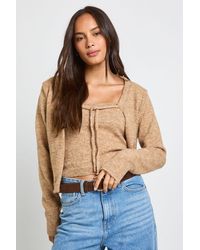 Boohoo - Knitted Tie Front Cardigan And Cami Top Set - Lyst