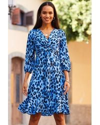 Sosandar - Animal Print Twist Front Fit & Flare Dress - Lyst