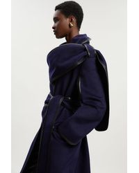 Karen Millen - Brushed Wool Pu Mix Scarf Neck Belted Tailored Maxi Coat - Lyst