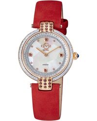 Gv2 - Matera Swiss Quartz Mother Of Pearl Dial Suede Strap Diamond Watch - Lyst